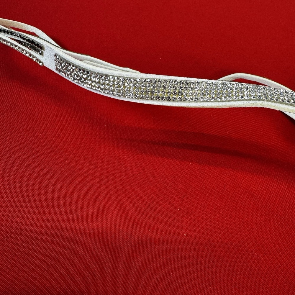 White Leather With Rhinestone Hair Band - Picture 2 of 4